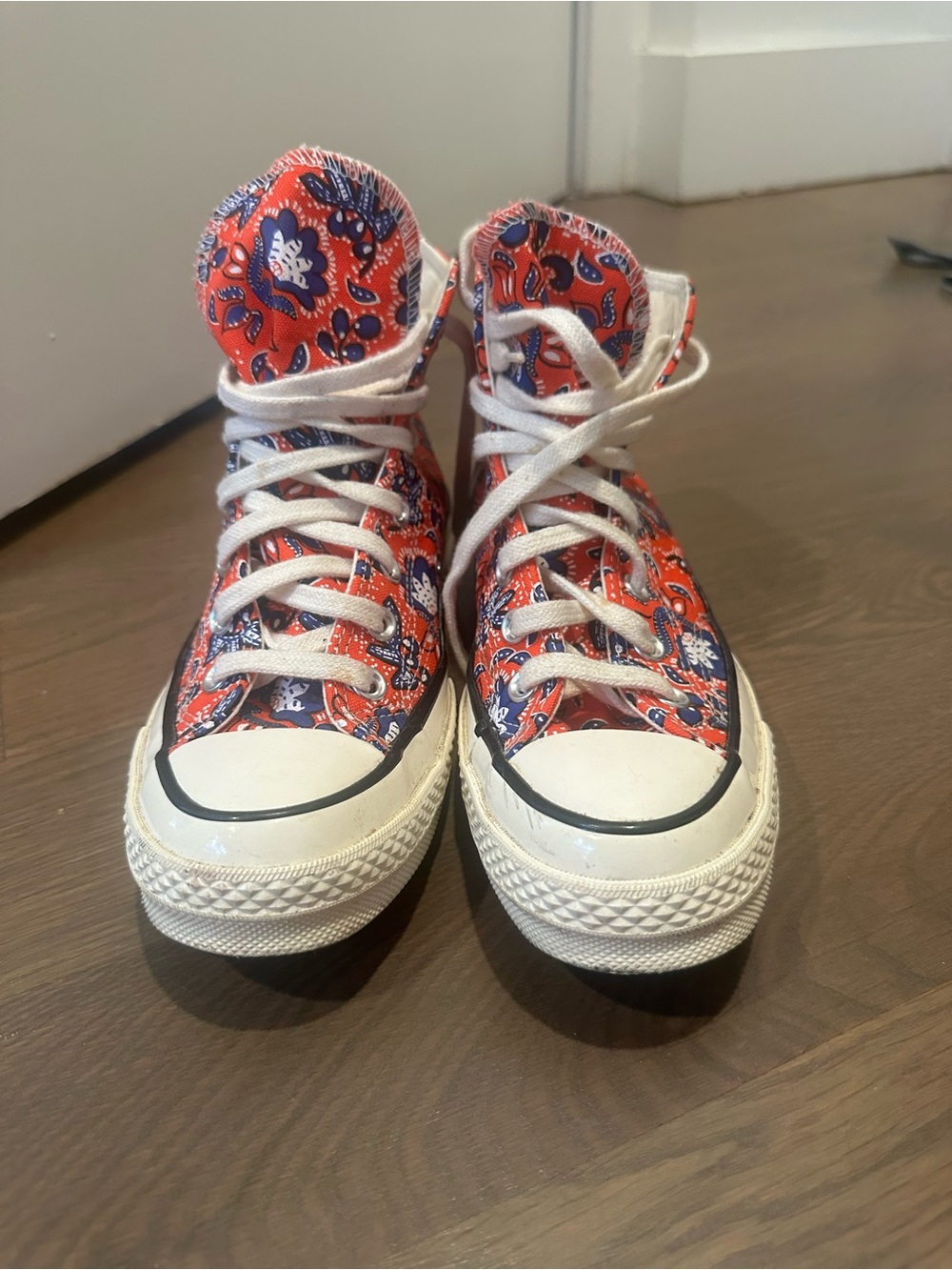 Converse Red and Navy Paisley High-Top Sneakers
